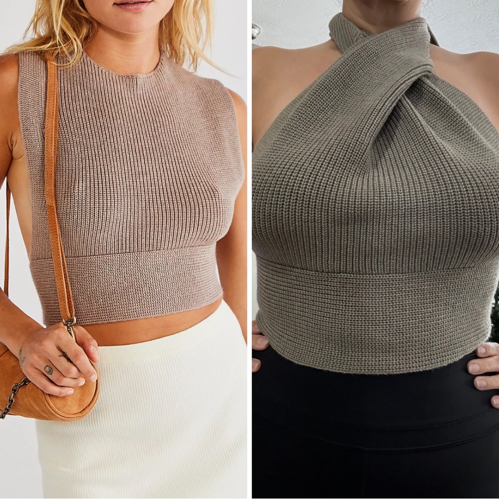 🌸 Free People - Orchid Convertible Open-Back Sweater Tank - Taupe - Size Large 🌸